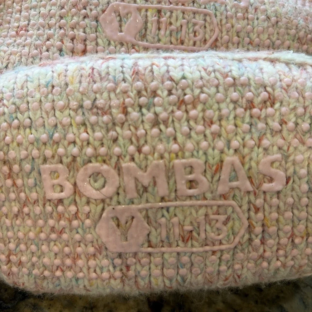 Bombas Pink/Multi Cable Knit Gripper Slippers Unisex Youth Kid Girl Shoes 11-13